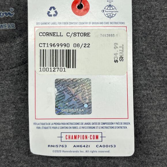 CORNELL Shirt Adult S CHAMPION BIG RED University Ivy Ithaca NY Cotton Gray NEW - Picture 10 of 14